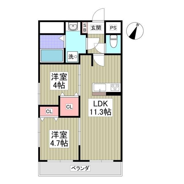 リバーサイドマンション 熊谷(2LDK/1階)の間取り写真