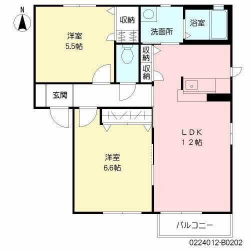 ユタカの里B棟(2LDK/2階)の間取り写真