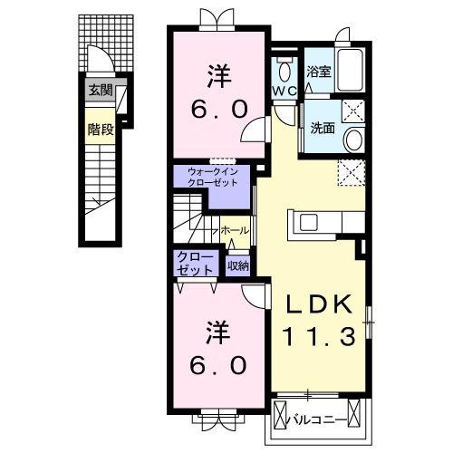 ソレイユ(2LDK/2階)の間取り写真