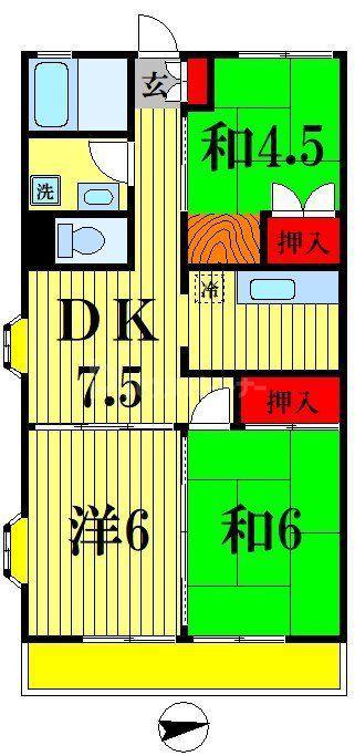 ラフィーヌ・高橋(3DK/1階)の間取り写真