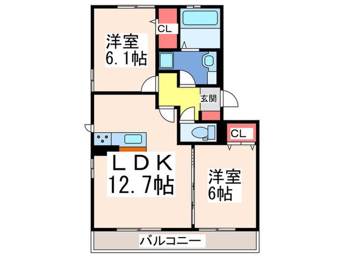ヌカタコルンS(2LDK/3階)の間取り写真