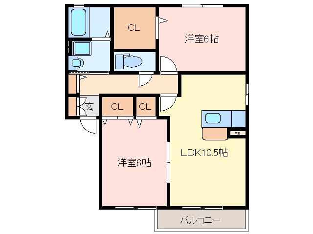 ボヌールアビテB(2LDK/2階)の間取り写真