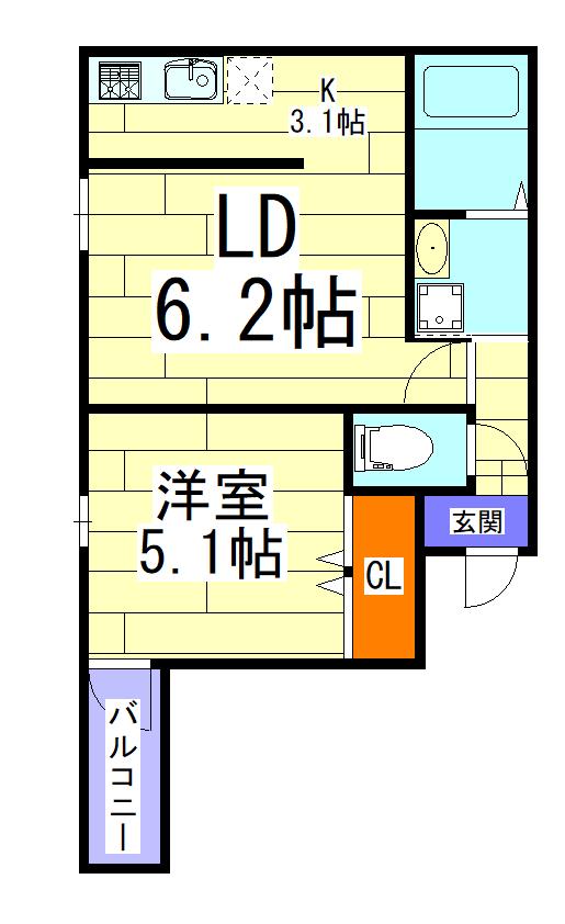 フジパレス鶴見X番館(1LDK/2階)の間取り写真
