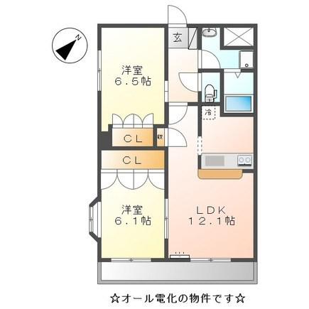 ビレッジあじき(2LDK/4階)の間取り写真