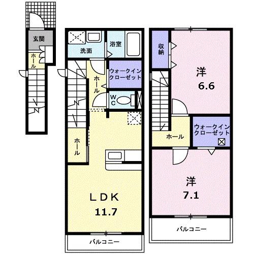 ヒルトップ(2LDK/2階)の間取り写真