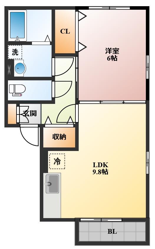 スカイコート大村 B棟(1LDK/2階)の間取り写真