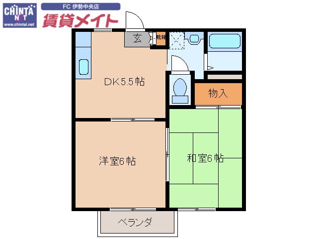 フレグランス中世古A(2DK/2階)の間取り写真