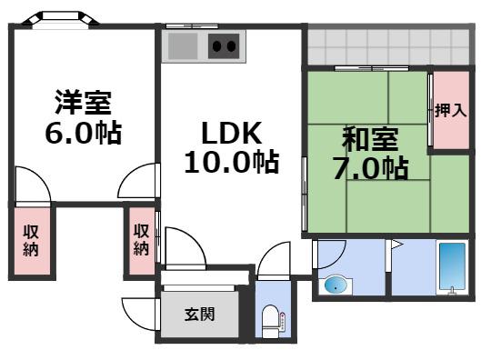 三友ハイツII号館(2LDK/3階)の間取り写真