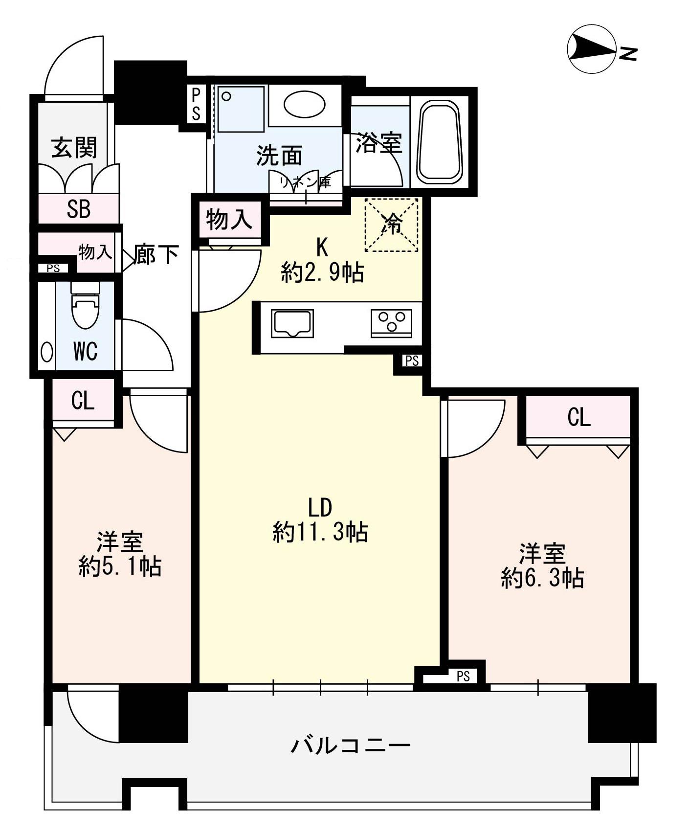 プレミストタワーズ札幌苗穂BRIGHTGATE(2LDK/23階)の間取り写真