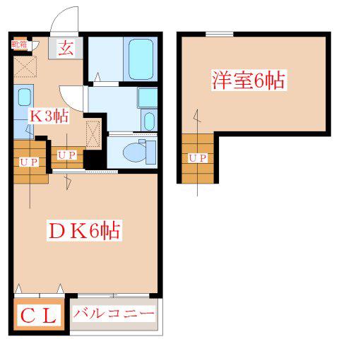 ディアコート川内(1SDK/2階)の間取り写真