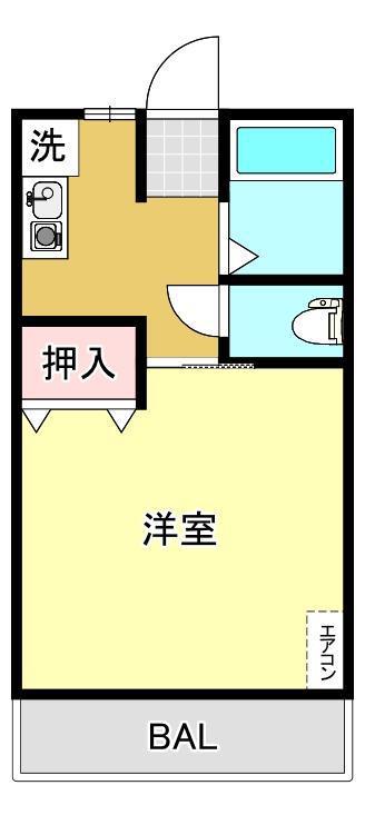 南湖ウイングE棟(1K/2階)の間取り写真