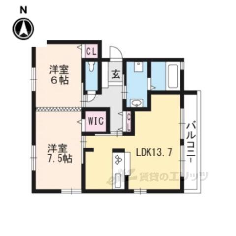 アドミラブール B棟(2LDK/2階)の間取り写真