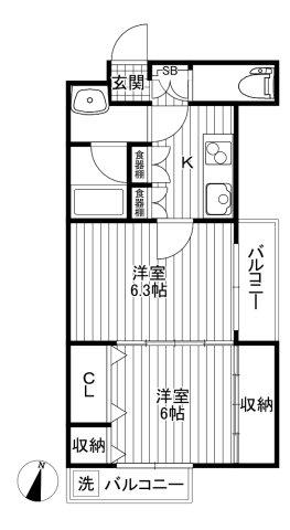 ウェル明大前(2K/3階)の間取り写真