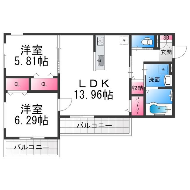 FORESTA小町(2LDK/2階)の間取り写真