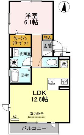 レフィナードKHY II棟(1LDK/2階)の間取り写真