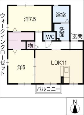 リヴェールC(2LDK/1階)の間取り写真