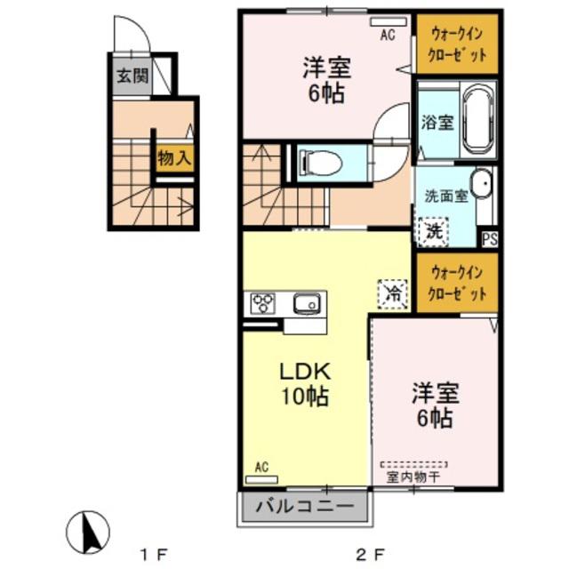 ヴァンベール(2LDK/2階)の間取り写真