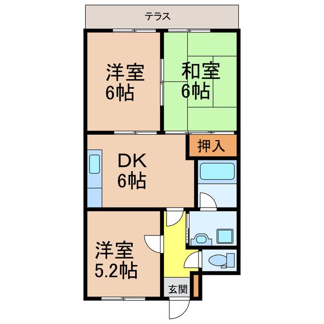 ハーモニーコート石生(3DK/1階)の間取り写真