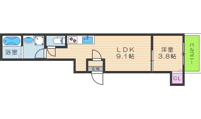 ジニアス・F(1LDK/3階)の間取り写真