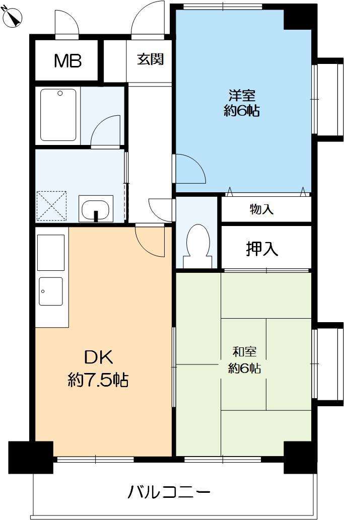 グラスランツ三田(2DK/3階)の間取り写真