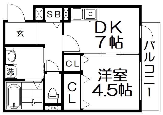 YNレジデンス枚方(1DK/1階)の間取り写真