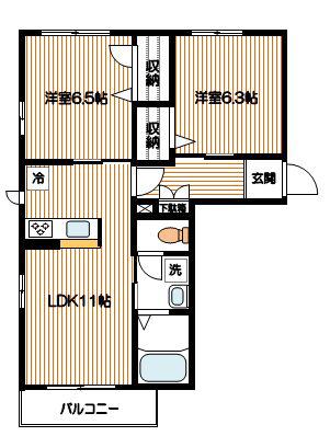 シェモア(2LDK/2階)の間取り写真