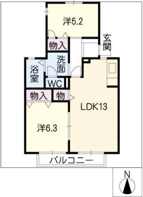 ガーデンハイムB棟(2LDK/1階)の間取り写真
