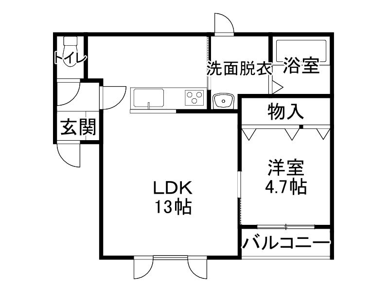 カラリア西1条通(1LDK/3階)の間取り写真