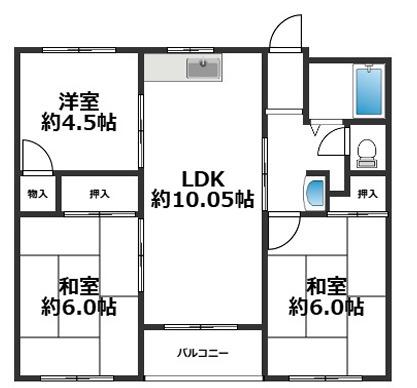 御崎北ビル(3LDK/3階)の間取り写真