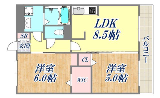 ペルル3(2LDK/1階)の間取り写真
