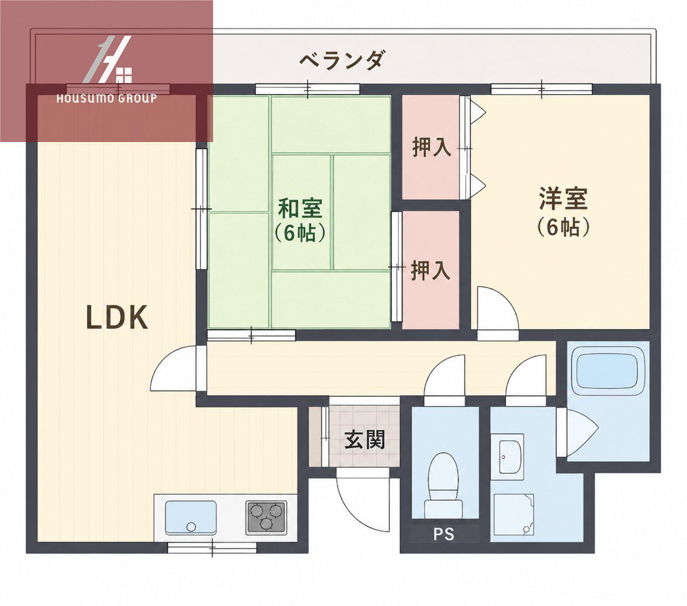 エイチ・ツーオー深野(2LDK/2階)の間取り写真