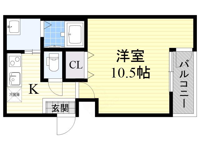 フジパレス北加賀屋Ⅰ(1K/3階)の間取り写真