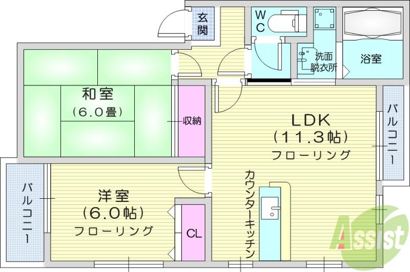 ヴィラ・アマルフィーⅠ(2LDK/2階)の間取り写真