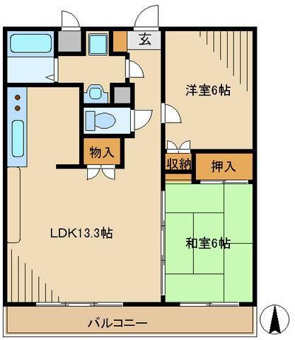 グランドール一橋学園(2LDK/1階)の間取り写真