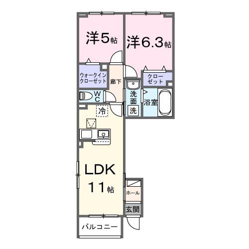 プラシードIII(2LDK/1階)の間取り写真