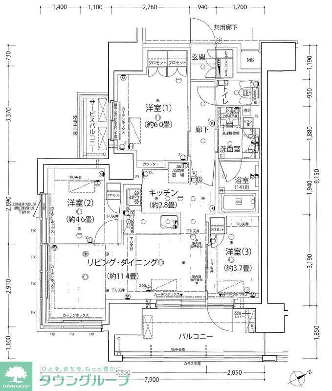 シャリエ椎名町(3LDK/5階)の間取り写真
