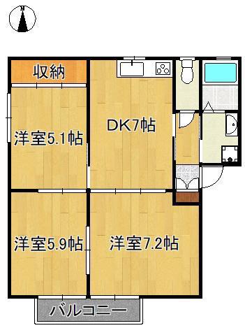 Eタウン本城(3DK/2階)の間取り写真