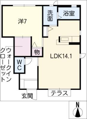 ソレイユJ B棟(1LDK/1階)の間取り写真