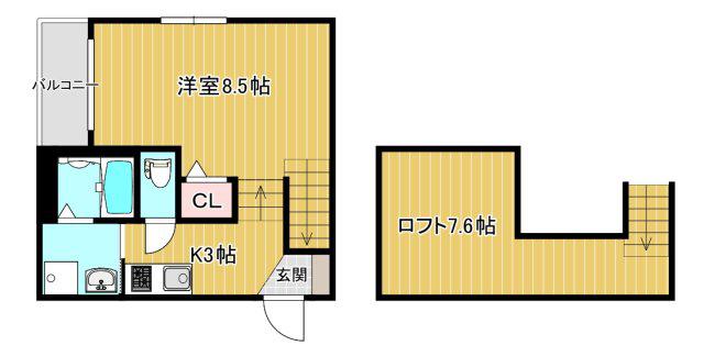 MODERN PALAZZO合志(1SK/2階)の間取り写真