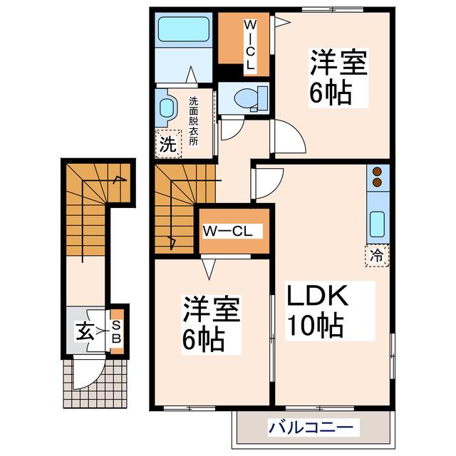 モデルヌ(2LDK/2階)の間取り写真