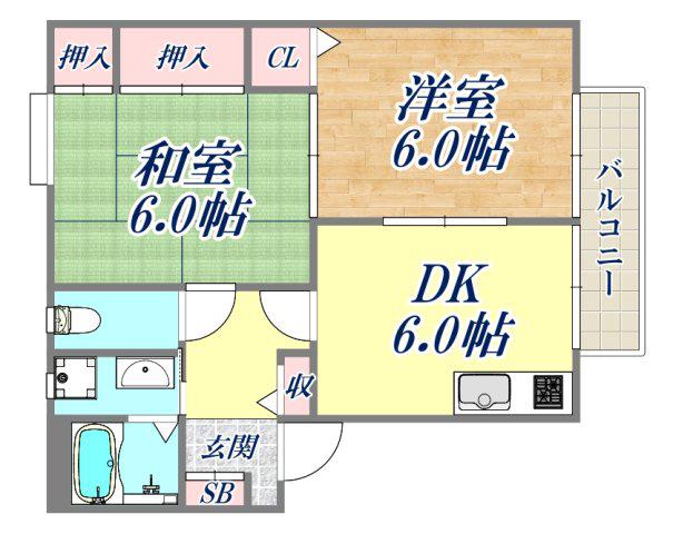 グランメール高台(2DK/2階)の間取り写真
