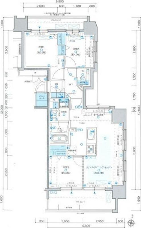 プレイス知事公館前(3LDK/8階)の間取り写真