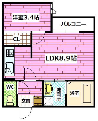 GRANDTIC ORANGE LL (1LDK/1階)の間取り写真