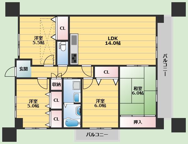 プレシオ緑ヶ丘(4LDK/4階)の間取り写真