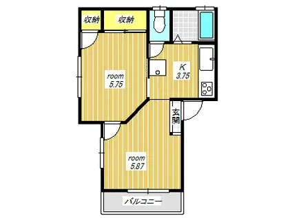 ハギワラハイツ(2K/1階)の間取り写真