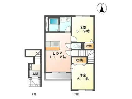 ナトゥラーレ(2LDK/2階)の間取り写真