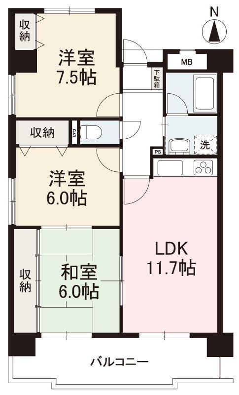 マンション フジタ(3LDK/4階)の間取り写真