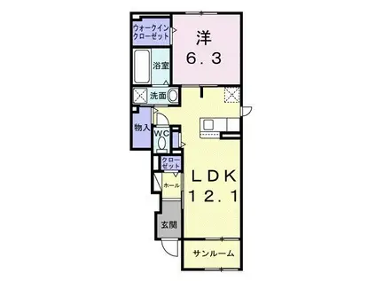 メディオ パーロ B(1LDK/1階)の間取り写真