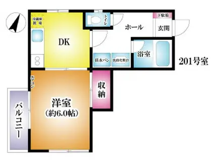 トーシンプラザ(1DK/2階)の間取り写真