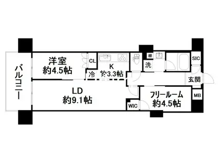 レーベン清水五条(1SLDK/4階)の間取り写真